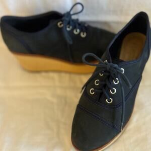 SCHUTZ Navy Suede Leather Lace-up Platform Oxford Loafers 38/7.5  Y2K Grunge